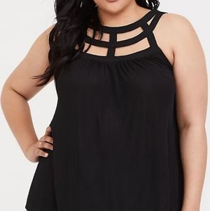 Torrid Black Crepe Cage Swing Tank